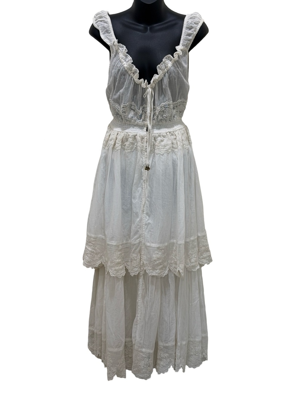 Free People Mila White Tiered Lace Maxi Dress - Picture 7 of 9